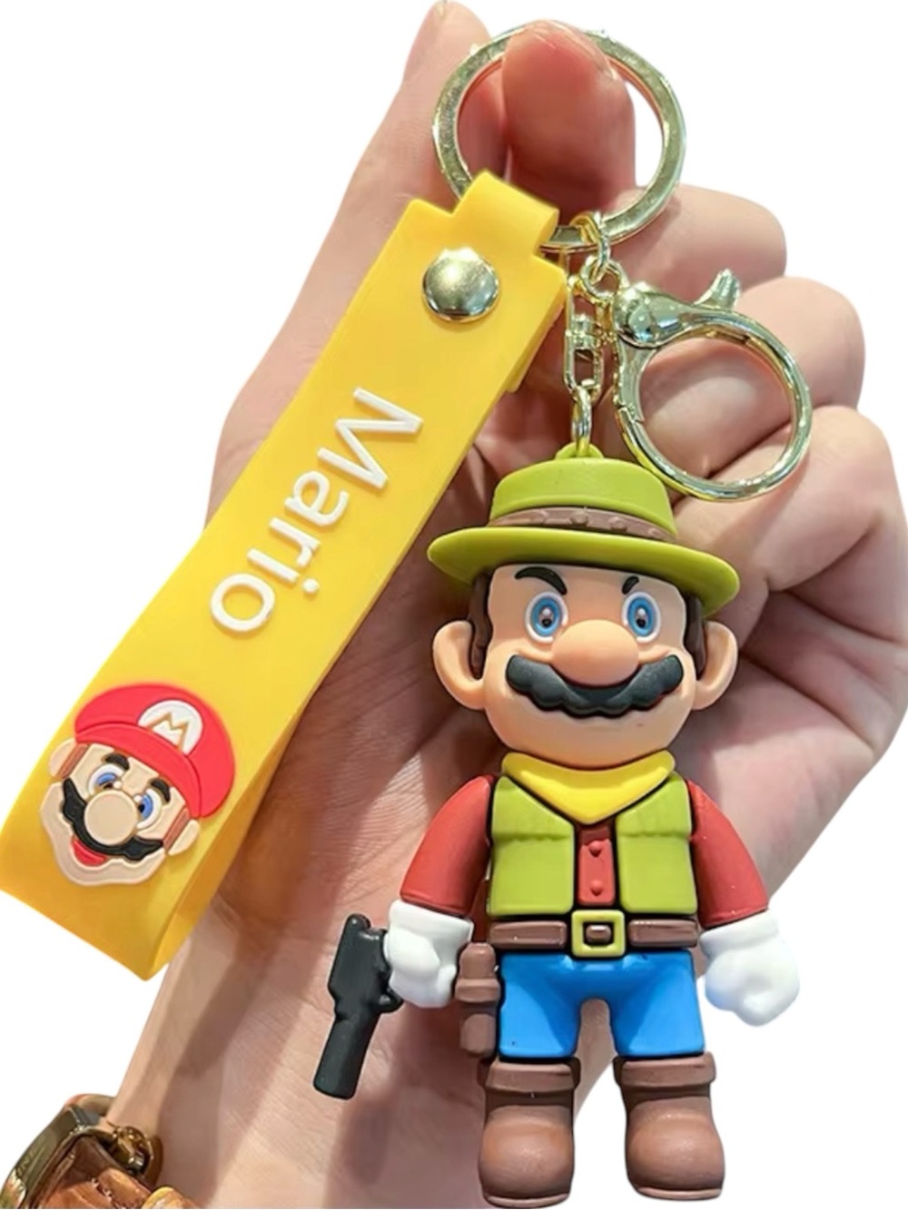 Super Mario Cowboy Keychain Anime Cartoon Figure Keyring Backpack Charm NWT